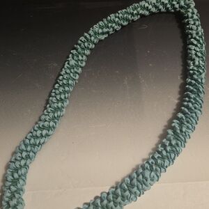 Leafy Green Teal Ribbon Handmade Lei Necklace 19inches[38inches]